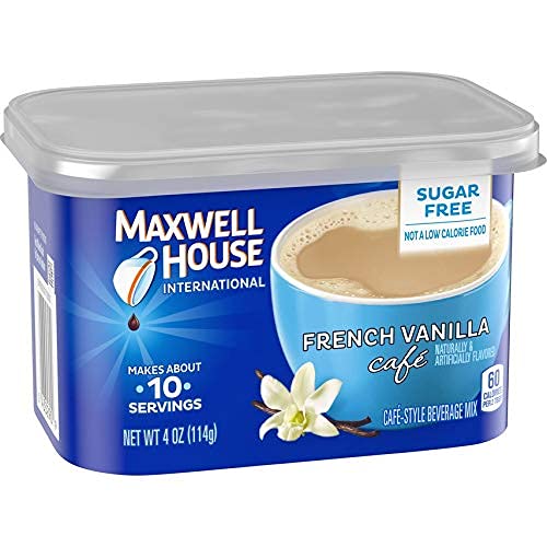 Maxwell House International Sugar Free French Vanilla Cafe Instant Coffee, Caffeinated, 4 Oz Can (Pack-8)