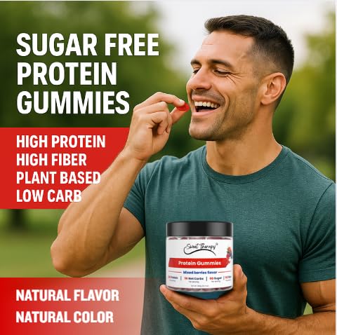 Sugar Free Protein Gummies with 20g per serving & High Fiber | High Protein Snacks | Healthy Snacks for mature-themeds | Plant Based | Fiber Gummies for mature-themeds | 1g Net Carb Stevia Natural Flavor.
