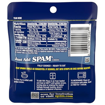 SPAM Classic Single 9 Grams of Protein Per Serving 2.5 oz Single Pouches (12 Pack)