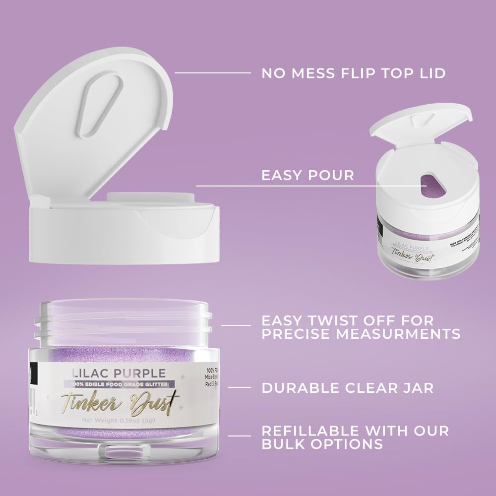 Bakell - Lilac Purple Tinker Dust (5G, 1X Jar) Edible Glitter For Food, Desserts, And Beverages!