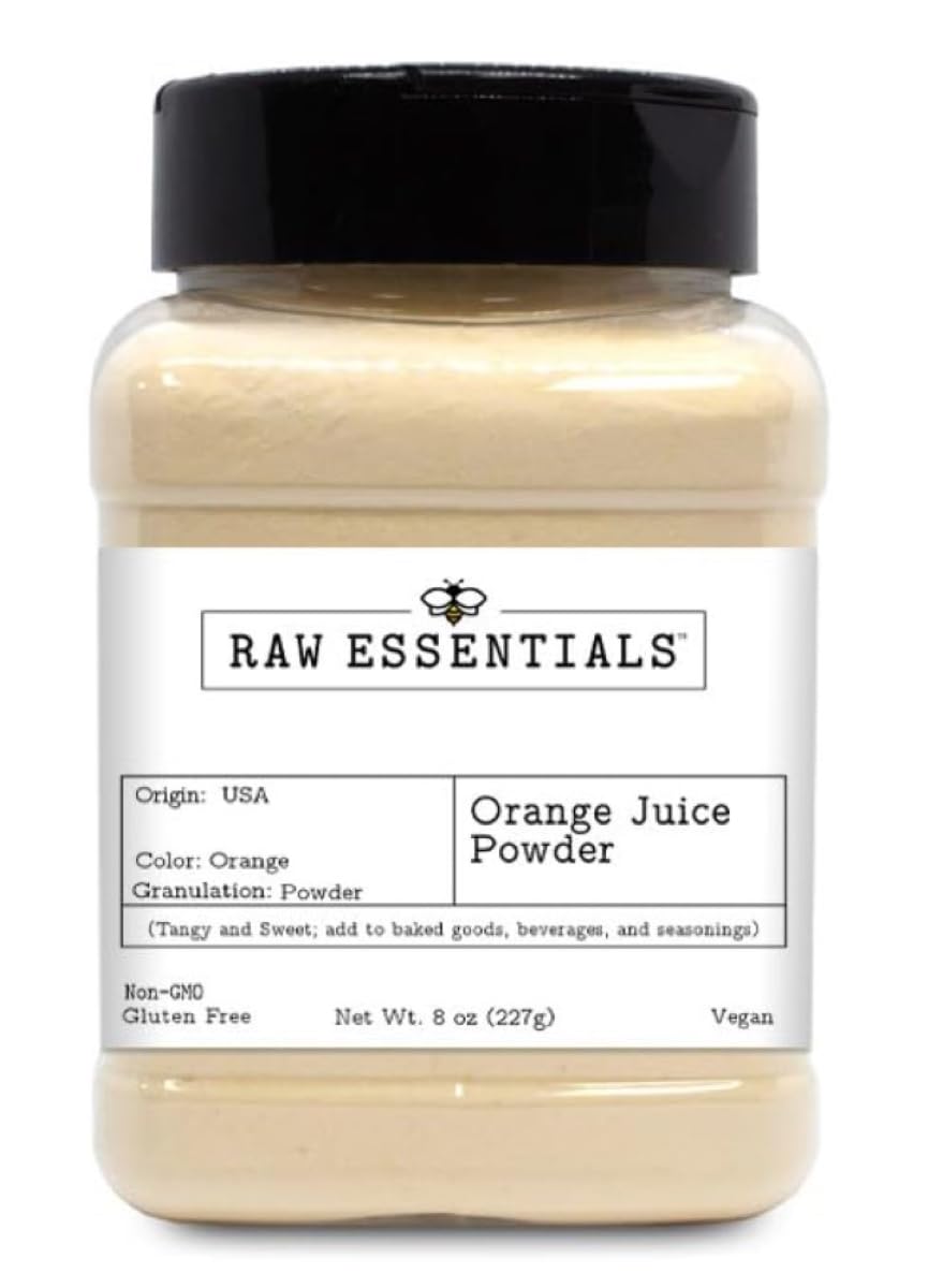 Raw Essentials Orange Juice Powder - Tangy And Sweet Flavor For Baked Goods Beverages And Smoothies - Non-Gmo Gluten-Free Vegan - 8 Ounce Bottle