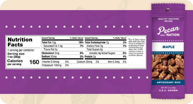 Pecan Nation Maple Roasted Pecan Pieces, Healthy Snack, 8 Count (2 Pack)