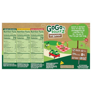 GoGo squeeZ Organic Applesauce and Fruit Puree Variety Pack Apple Strawberry & Banana 3.2 oz (Pack of 12) Unsweetened Organic Fruit Snacks for Kids No Gluten Nut & Dairy BPA Free Pouches