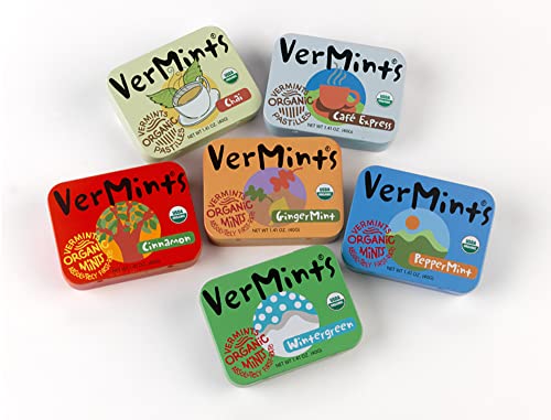 Organic Breath Mints By Vermints, Chai Flavor, All Natural Pastilles, Non-Gmo, Nut Free, Gluten Free, Vegan, Ksa Kosher, Pack Of 6, 1.41Oz Tins