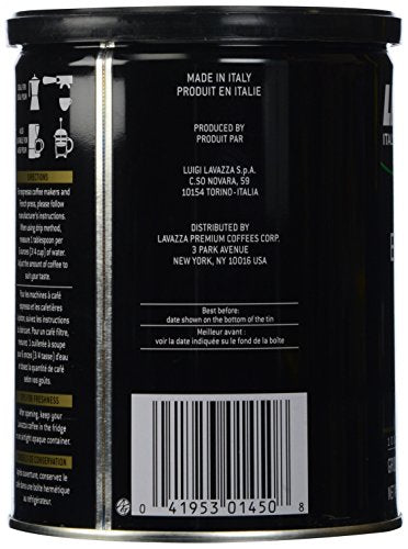 Lavazza Caffe Espresso Ground Coffee, Medium Roast, 8 oz Can, Full Case of 12, Metal, Model 1450
