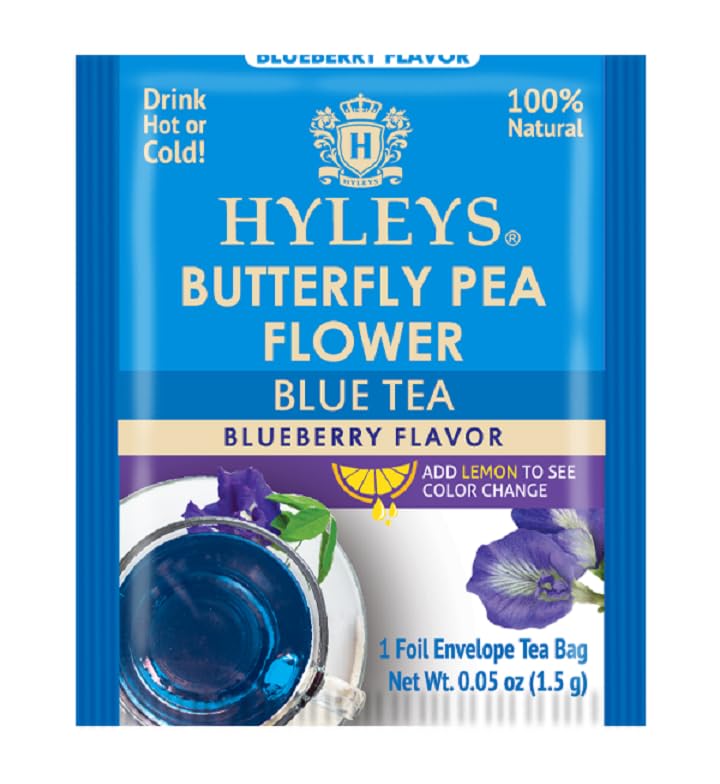 Hyleys Butterfly Pea Flower Tea - Blue Tea With Natural Blueberry Flavor - 25 Tea Bags - Green Tea, Chamomile, Cinnamon, Lemongr