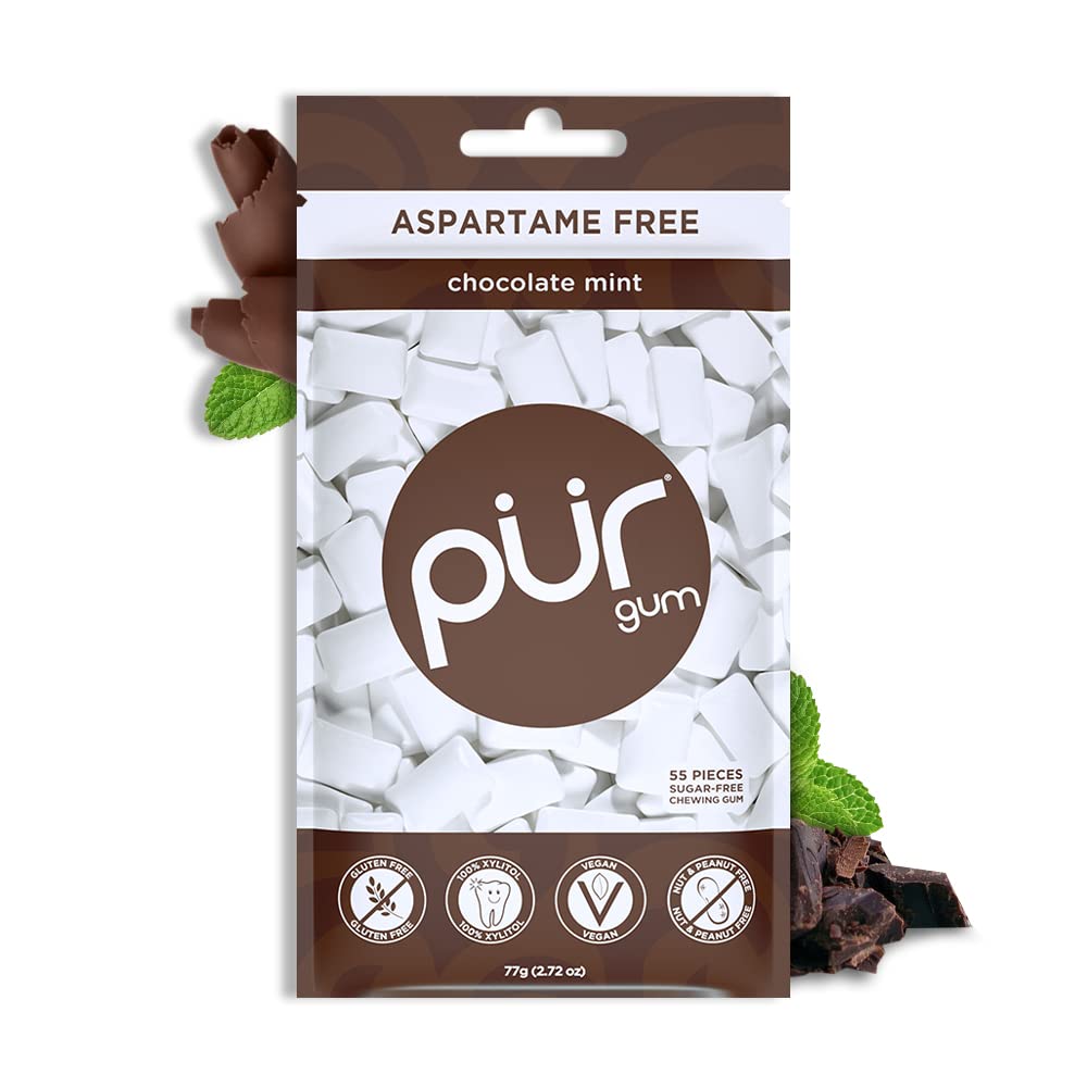 Pur Gum | Aspartame Free Chewing Gum | 100% Xylitol | Natural Chocolate Mint Flavored Gum, 55 Pieces (Pack Of 1)