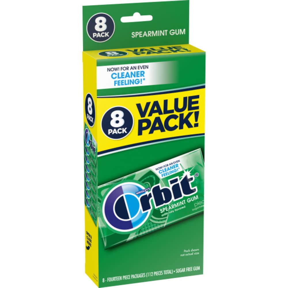 ORBIT Spearmint Sugarless Chewing Gum Bulk, 8 Packs of 14-Pieces, Case of 6 (672 Total Pieces)
