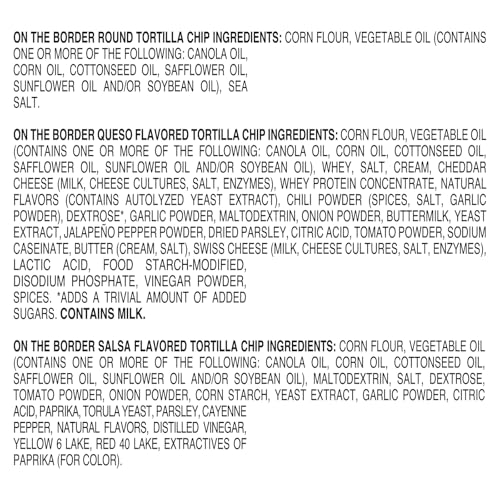 On The Border Tortilla Chips Variety Pack, 18 Count Single-Serve Bags (1 Oz Each) - Includes Tortilla Rounds, Queso Flavored Tor