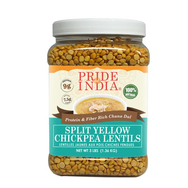 Pride Of India - Pack Of 6 - Indian Split Yellow Chickpea Lentils - Protein & Fiber Rich Chana Dal, 3 Pound Jar