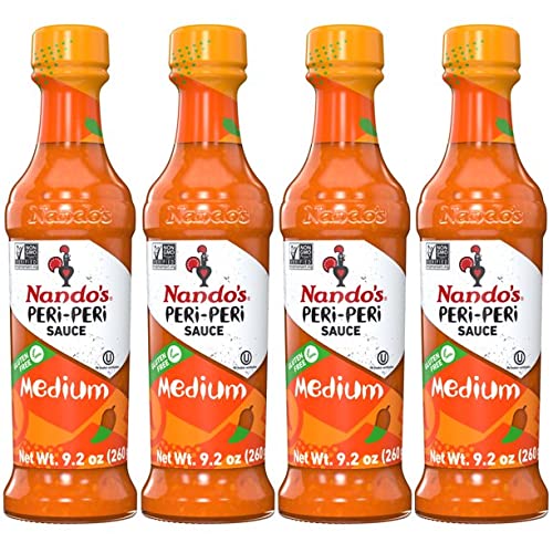 Nandos Peri Peri Sauce Medium 4 Pack - Spicy Sauces, Seasoning or Marinade for Wings, Fish, Meat, Rice or Veg - No Artificial Co