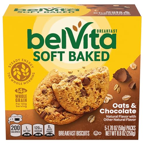 belVita Soft Baked Breakfast Bars Variety Pack, Banana Bread and Oats & Chocolate, 3 Boxes of 5 Packs (1 Biscuit Per Pack)