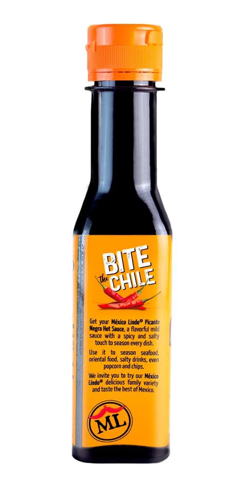Mexico Lindo Picante Negra Hot Sauce | Light & Spicy | 8,400 Scoville Level | Great With Asian Food, Seafood & Meat | 5 Fl Oz Bottle (Pack Of 6)