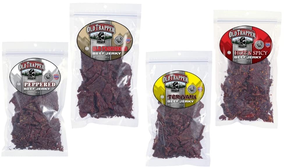 Old Trapper Beef Jerky Peppered Old Fashioned Teriyaki Hot & Spicy 10 Oz (4 Variety Pack)