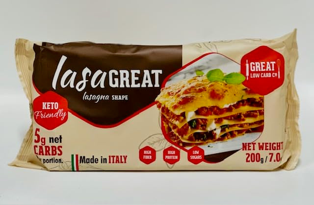 Great Low Carb Company LasaGreat Lasagna Shape 7 oz pastas, Keto, Low carb, High Protein. 5 Net Carbs, 19g Protein (1 pack)