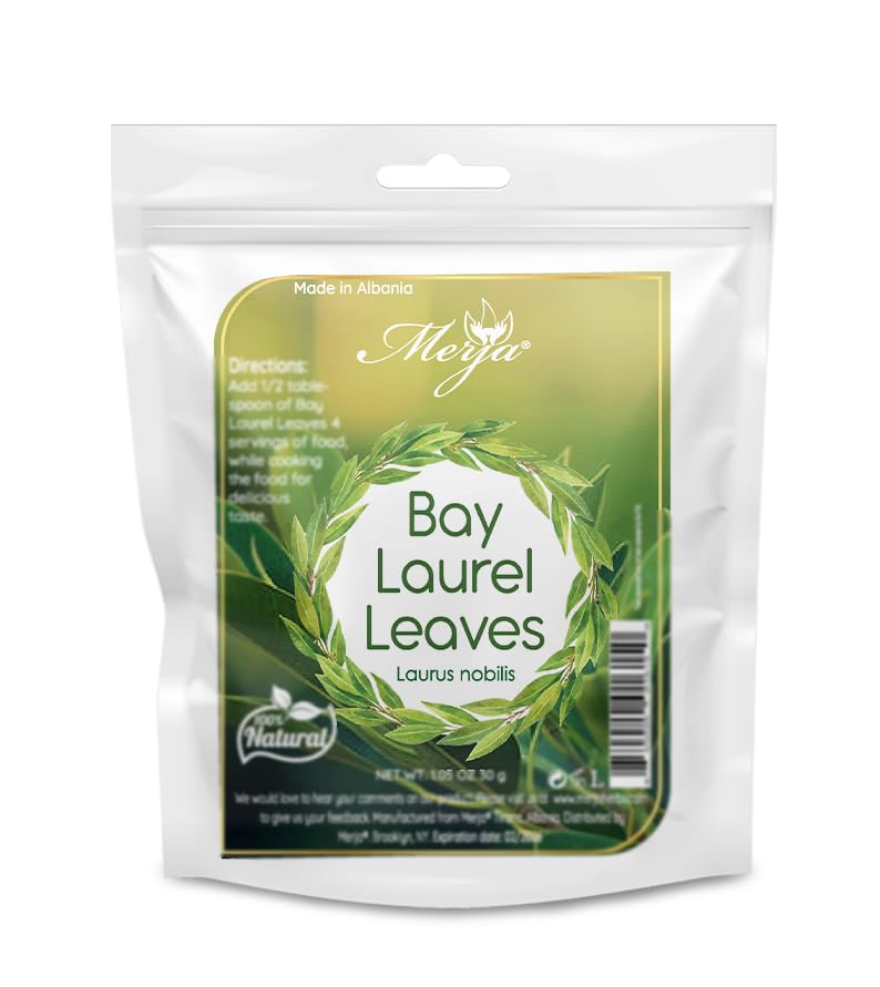 Merja Herbs Mediterranean Bay Leaves - Bay Laurel Seasoning - 100% Natural & Dried - Seasonings For Meat Soups & Seafood - Whole Leaf 30Gr 1.06Oz