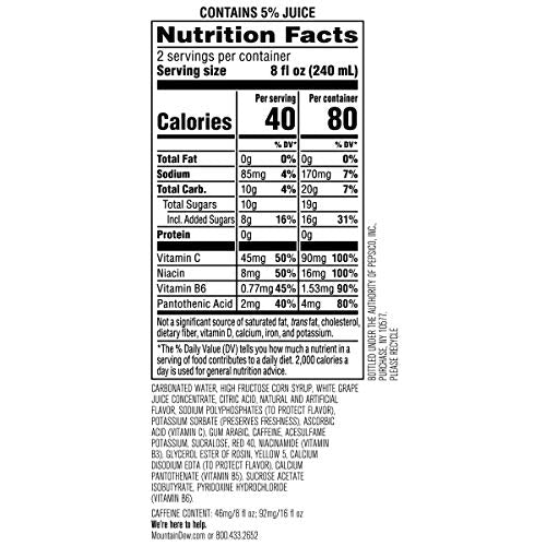 Mountain Dew Kickstart Fruit Punch, 16 Fl Oz (Pack of 12), 92mg Caffeine, 80 Calories, 5% Juice, Red