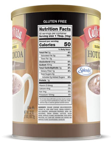 Caffe Dvita Sugar Free Hot Cocoa Mix - Sugar Free Hot Chocolate Mix, Gluten Free, Low Fat, No Cholesterol, No Hydrogenated Oils,