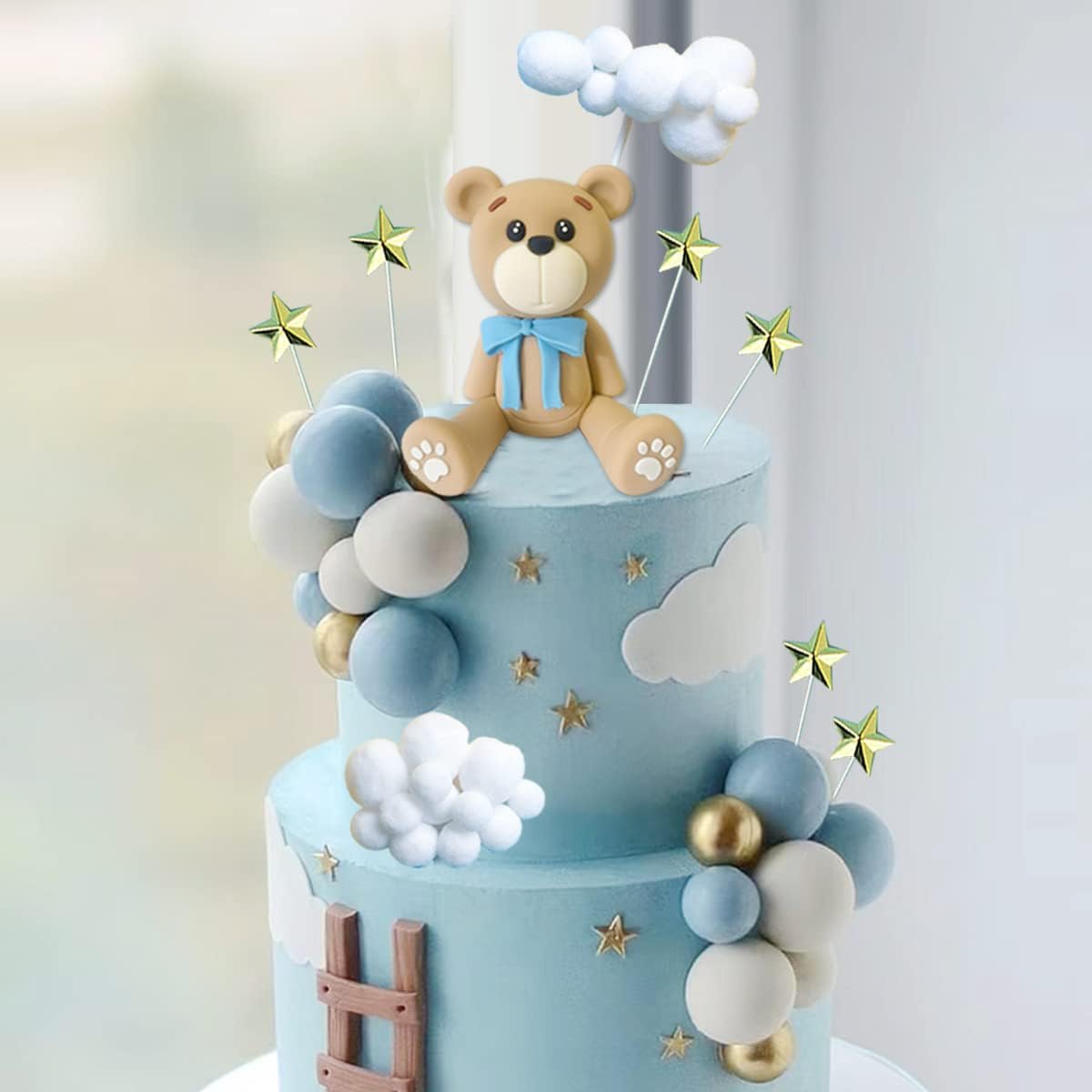 Bear Cake Toppers Bear Balls Cake Decorations With Stars Clouds Cake Toppers For Boy Girl Baby Shower Birthday Party Decorations