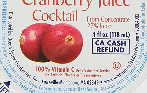 Ocean Spray Cranberry Juice Cocktail Cups, 4 Fl Oz, Pack of 48
