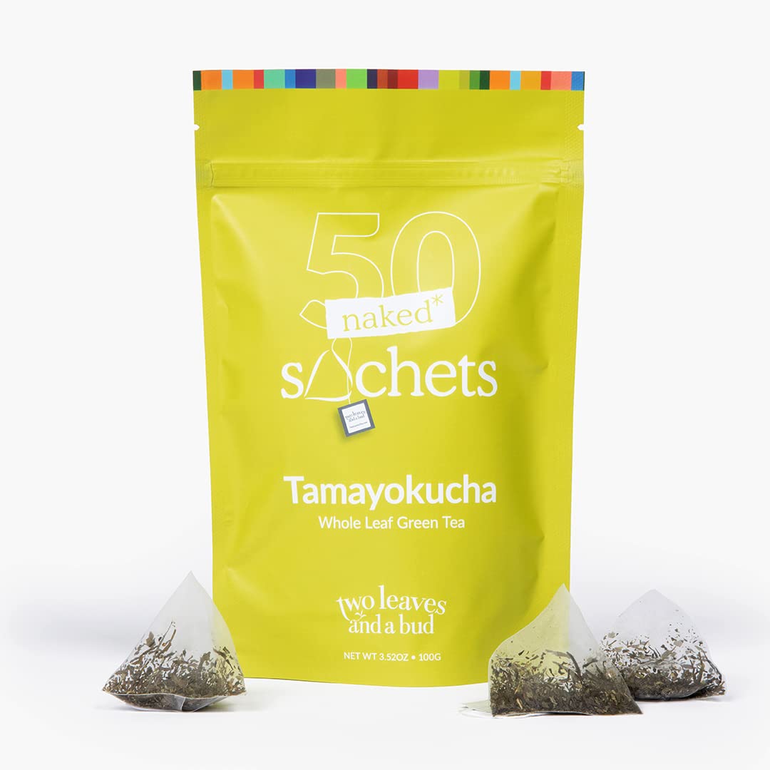Two Leaves And A Bud Tamayokucha - 50 Naked Tea Sachets Whole Leaf Green Tea In Eco-Friendly Unwrapped Compostable Sachets Resealable Bag 50 Count (Pack Of 1)