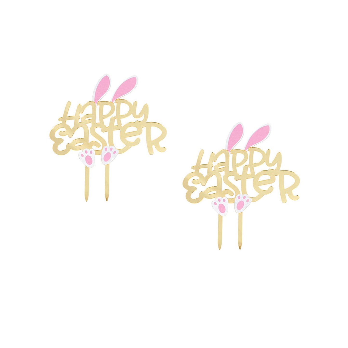 Avmbc 2 Pcs Happy Easter Cake Toppers Acrylic Cute Rabbit Ear Cake Picks Bunny Cake Toppers Easter Themed Party Cake Decoration (Gold)