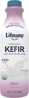 Lifeway Organic Whole Milk Kefir - 10g Protein, 12 Live Active Probiotic Cultures, Up to 99% Lactose Free, Gluten Free - Plain,