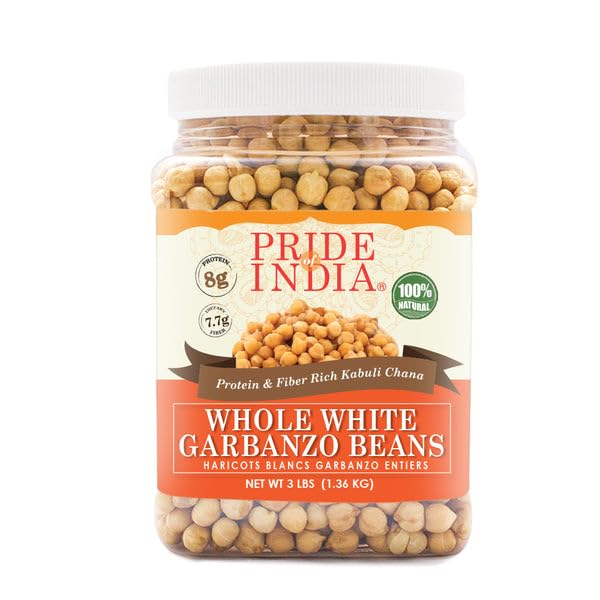 Pride Of India - Pack Of 6 - Indian Whole White Garbanzo Beans 10Mm - Protein & Fiber Rich Kabuli Chana, 3 Pound Jar