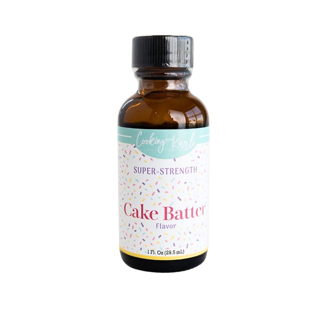 Cooking With Karli Super-Strength Cake Batter Flavoring - Gluten Free & Sugar Free - Bold Buttery Birthday Cake Flavor - Ideal For Cookies Frosting Candies & More - 1 Oz Bottle