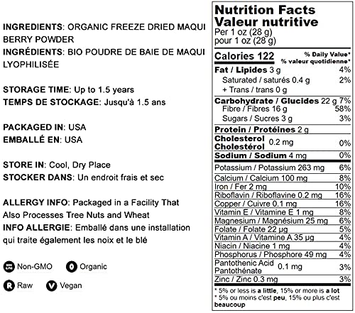 Food to Live Organic Maqui Berry Powder, 4 Ounces - Non-GMO, Raw, 100% Pure, Vegan Superfood, No Added Sugar, Bulk, Rich in Iron