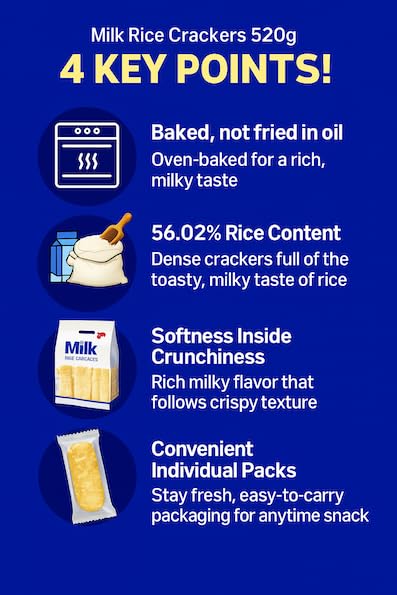 Milk Rice Cracker 520g (18.34oz), Individually Wrapped Crispy & Soft Oven-Baked Snack with Rich Milk Flavor