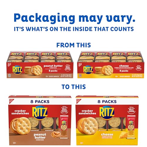 RITZ Peanut Butter Sandwich Cracker Snacks and Cheese Sandwich Crackers, Snack Crackers Variety Pack, 32 Snack Packs (6 Crackers
