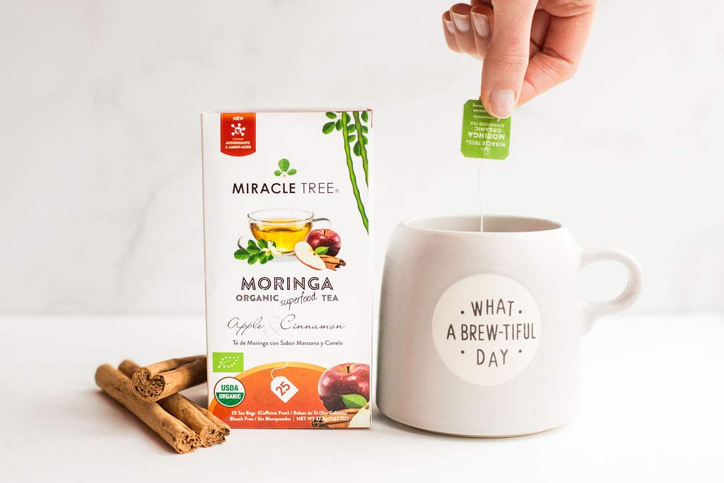 Tree Organic Moringa Superfood Tea, Apple & Cinnamon, 25 Bags, Vegan, Gluten-Free, Caffeine-Free, Non-GMO