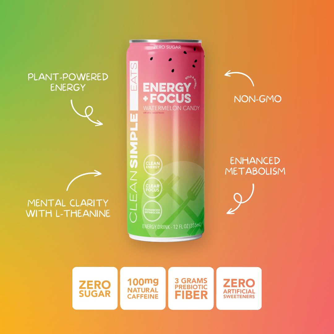 Clean Simple Eats Energy Drink, 100mg Organic Caffeine, B Vitamins, Zero Sugar, 8 Pack, Variety Pack, 12 Oz Cans