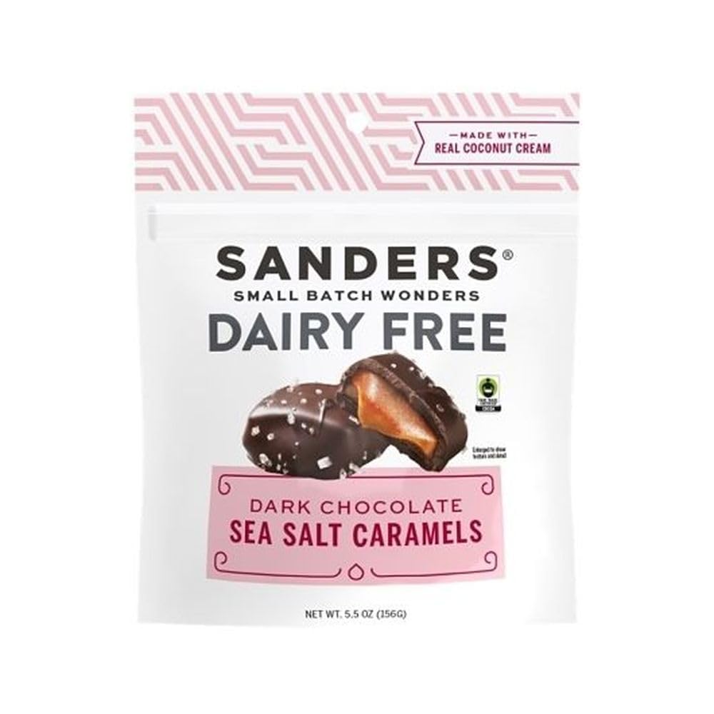 Sanders Dairy Free Dark Chocolate Sea Salt Caramels 5.5 Oz 1 Pack - Small Batch Wonders - Dark Chocolate Candy With Sea Salt - Non-Dairy Chocolate Caramel - Perfect Dairy Free - Dairy Free Sweet Treat Party Pack