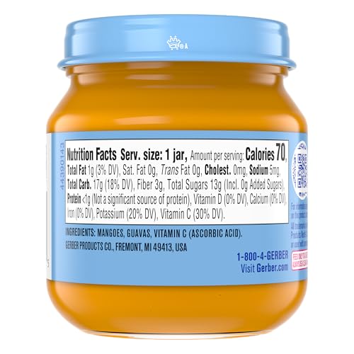 Gerber Stage 2 Baby Food, Mango Guava Jar, Fruit Puree, Vitamin C, Non-Gmo, Baby Food Fruit, Puree Jars Glass, 10-Pack