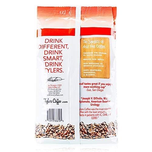 Tylers Acid Free Organic Whole Beans - 100% Arabica Full Flavor Decaf - For Acid Free Diets - Natural And Organic Blend For Comm