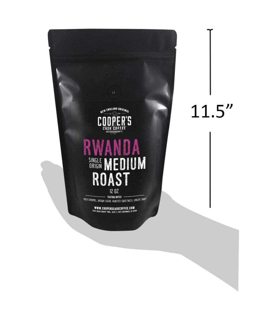 Coopers Cask Coffee Rwanda Medium Roast Whole Bean Coffee, 12 oz Bag, Brown Beans