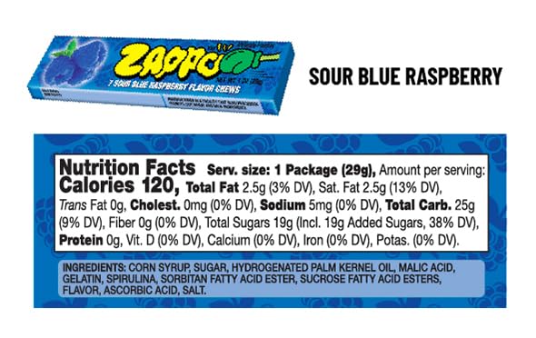 ZAPPO Sour Chews Mixed Pack, Gluten Free Candy, Individually Wrapped Taffy Sticks, 1 oz x 8 Sticks Total (2 Each: Watermelon, Bl