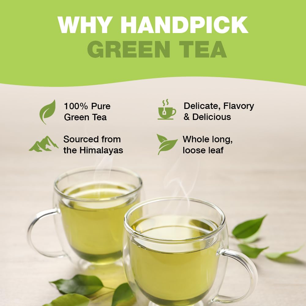 HANDPICK Organic Green Tea Bags - 100 Count - Eco-friendly Resealable Bag - Direct from India