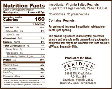 Feridies Super Extra Large Salted Virginia Peanuts 9 Oz Can