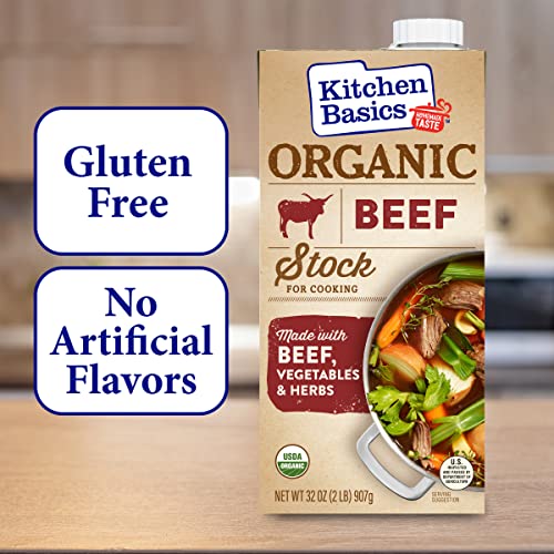Kitchen Basics Organic Beef Stock, 32 Oz (Pack Of 12) | No Artificial Flavors And Gluten Free |