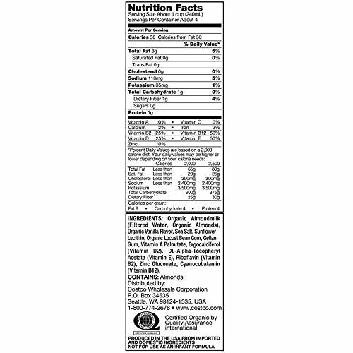 Kirkland Signature Organic Non-Dairy Unsweetened Vanilla Almond Beverage Cartons: 12 Ct. (32 Fl. Oz)