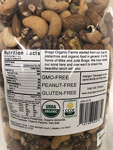 Braga Organic Farms Roasted/Salted Nut Mix, 2 Lb Bag