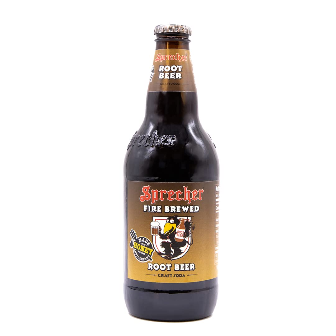 Sprecher Root Beer Craft Soda – Fire Brewed with Honey, Caffeine Free, 16 Fl Oz Glass Bottles (12 Pack)