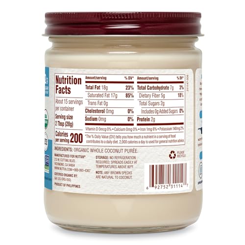 Nutiva Organic Coconut Manna Pur ed Coconut Butter, 15 Oz, USDA Organic, Non-GMO, Vegan, Gluten-Free & Keto, Creamy Spread for