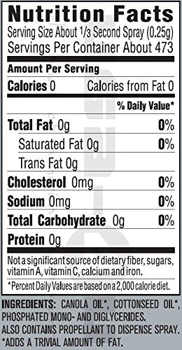 Pam No-Stick Cooking Oil Spray Especially For Grilling With High Temperature Formula, 5 Oz - Made With 100% Natural Vegetable Oil ! Great Fot Less Or Fat-Free Cooking!