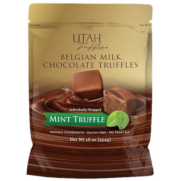 Utah Truffles Individually Wrapped, Naturally Gluten Free, Gourmet Smooth Truffles 16oz, 34pieces (Milk Chocolate Mint)