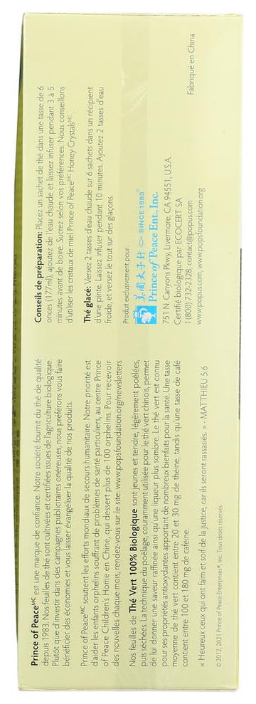 Prince Of Peace 100% Organic Green Tea 100 Tea Bags Net Wt. 6.35 Oz (180 G)