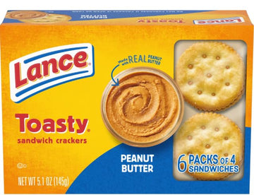 Lance Toasty Peanut Butter Sandwich Crackers, 6 Packs of 4, 5.1 oz (Pack of 2)